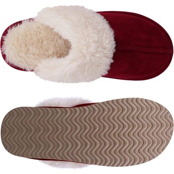 Women's Wine Warm Comfy Memory Foam Slippers Closed-toe Indoor House Shoes - Picture 5 of 7